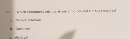 Which component sets the air system cut - in and