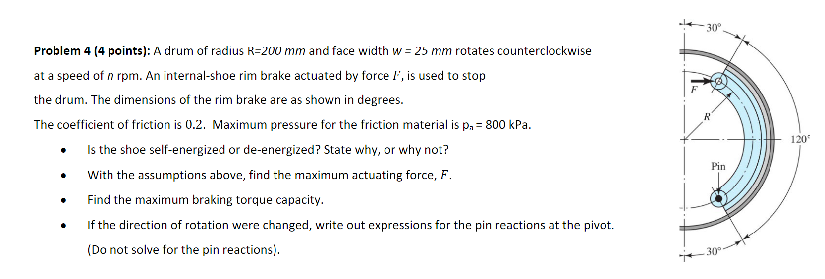 A drum of radius R = 2 0 0 m m and face width w =