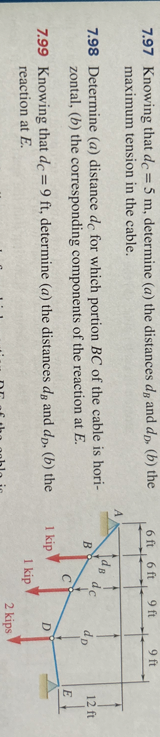 7 . 9 9 Knowing that d C = 9 f t , determine ( a