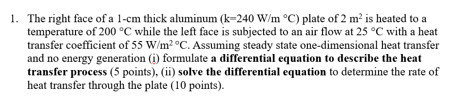 The right face of a 1 - cm thick aluminum ( k = 2