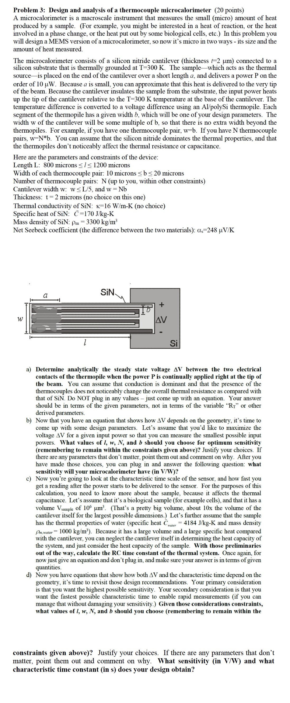 Problem 3 : Design and analysis of a thermocouple