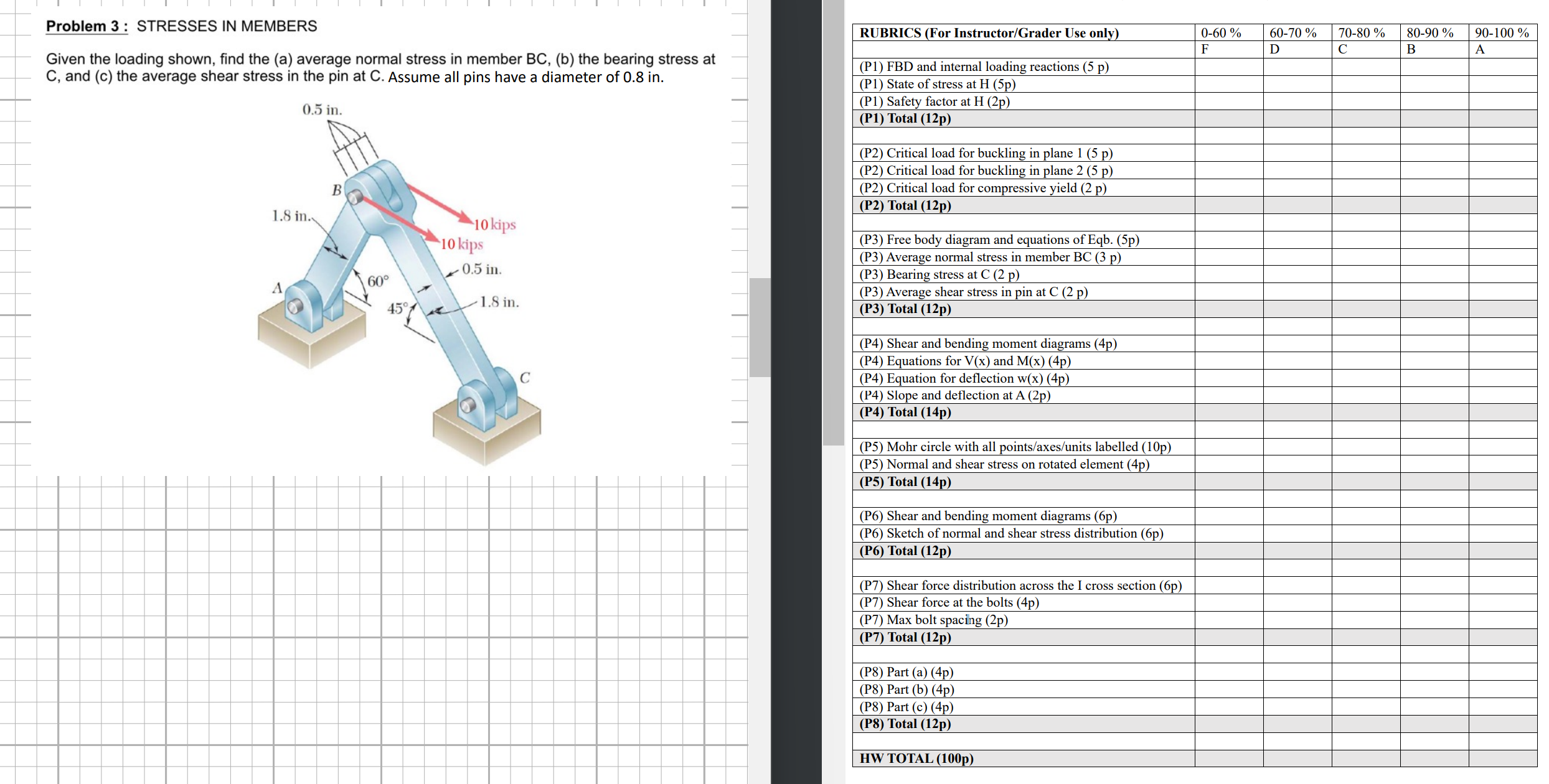 Problem 3 : STRESSES IN MEMBERS Given the loading