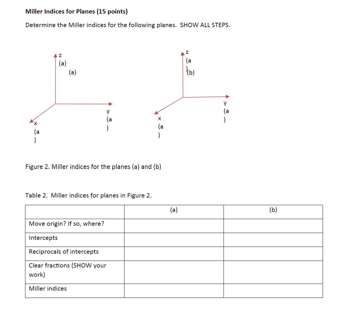 Miller Indices for Planes ( 1 5 points )