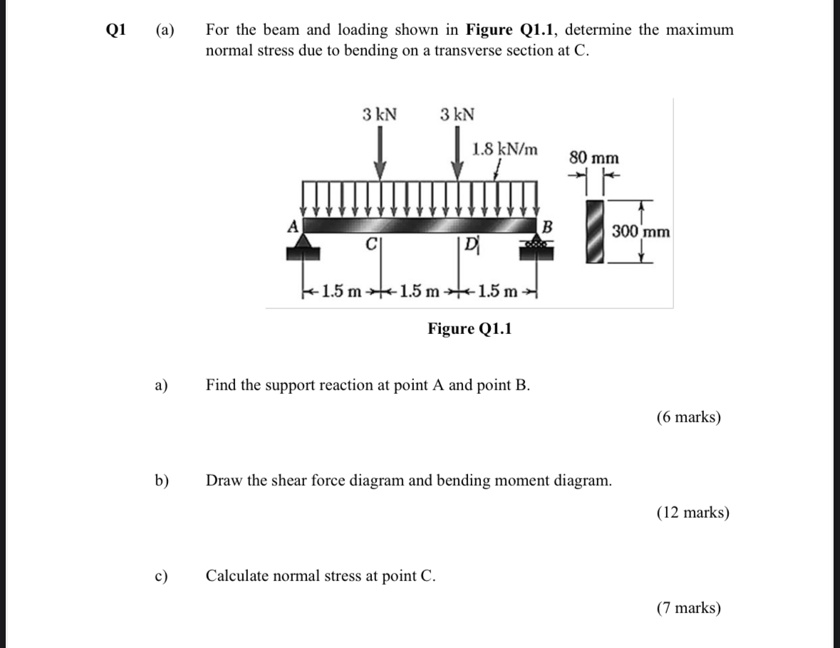 Q 1 ( a ) For the beam and loading shown in