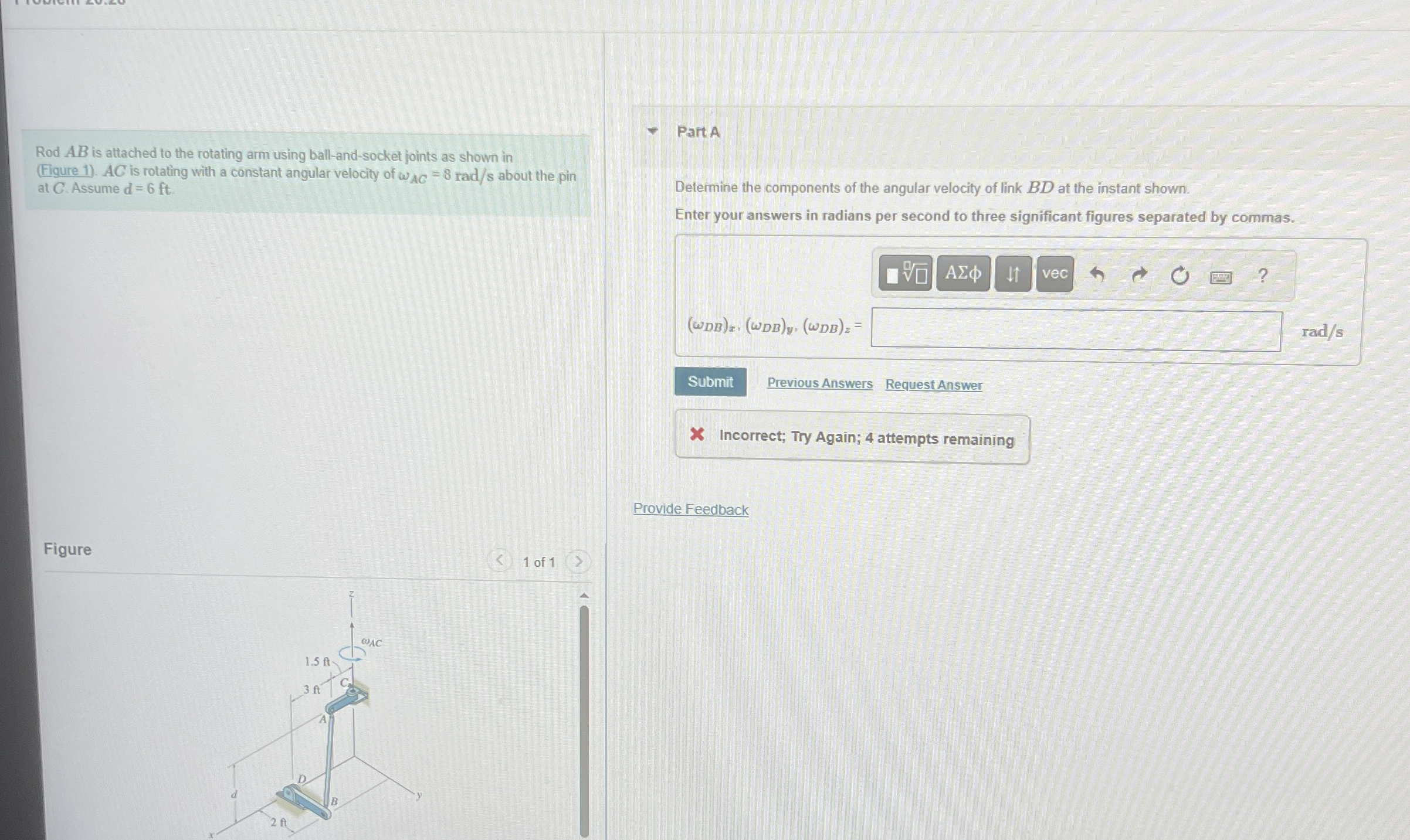 Rod A B is attached to the rotating arm using
