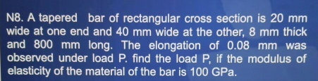 N 8 . A tapered bar of rectangular cross section