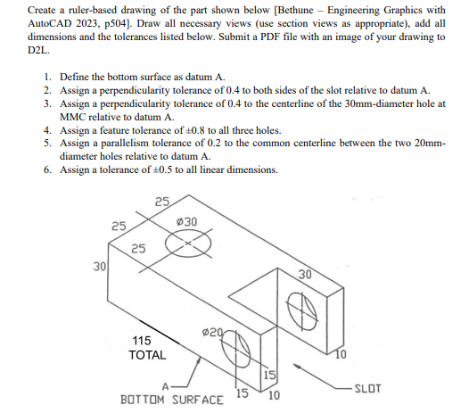 Create a ruler - based drawing of the part shown