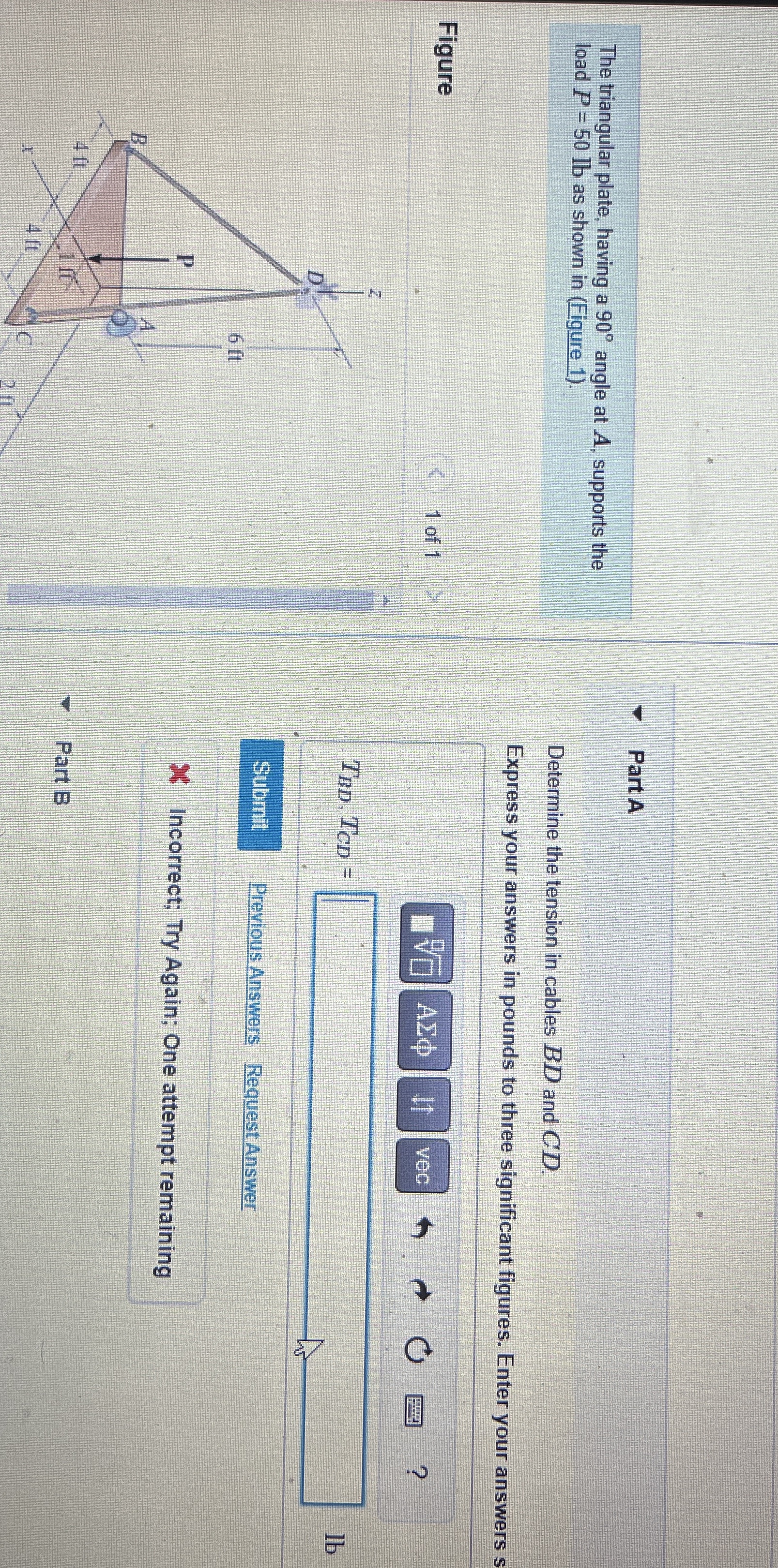 The triangular plate, having a 9 0 angle at A ,