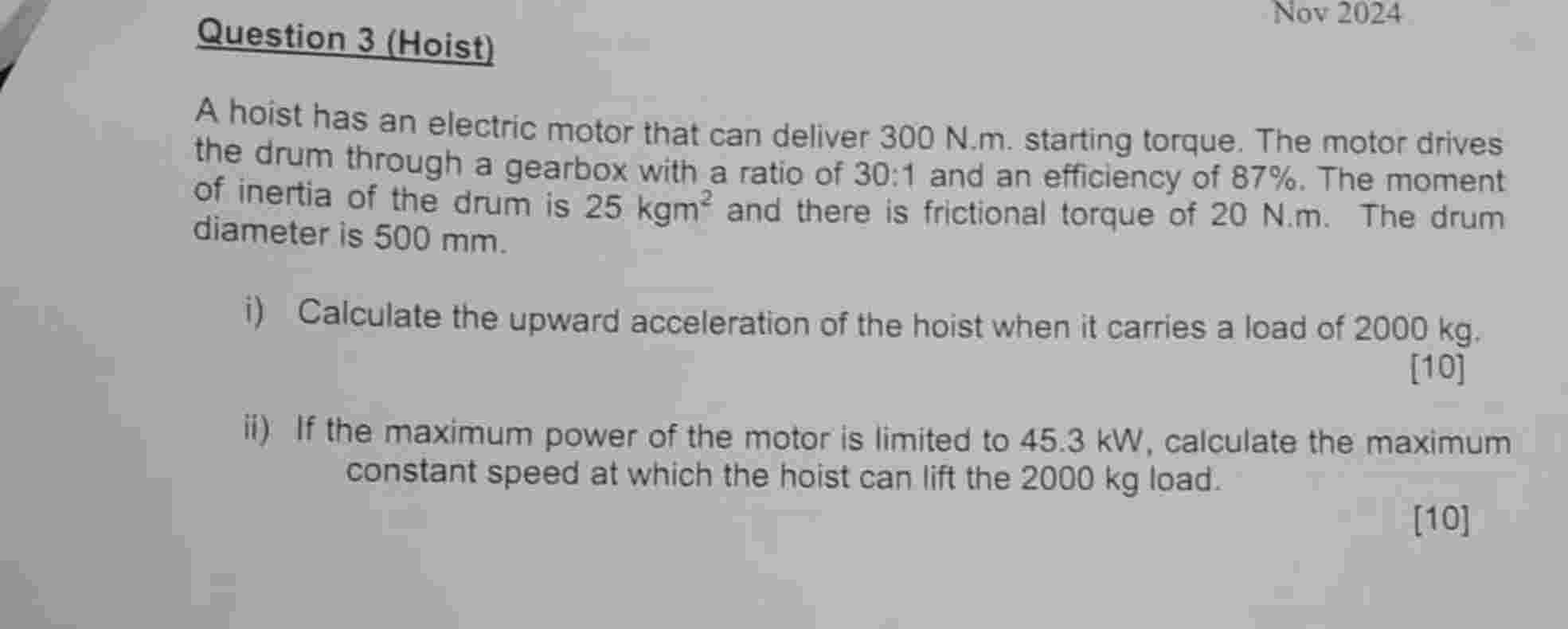 A hoist has an electric motor that can deliver 3