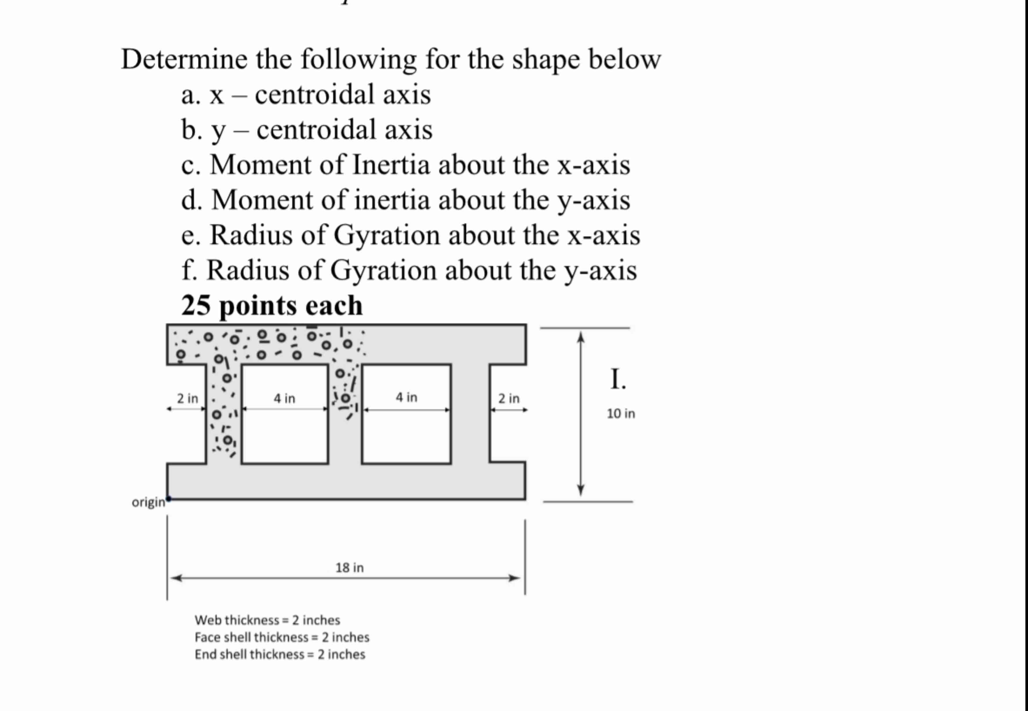 Determine the following for the shape below a . x