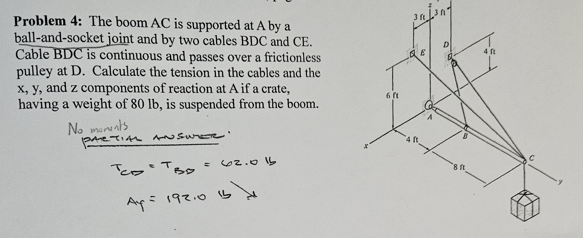Problem 4 : The boom AC is supported at A by a