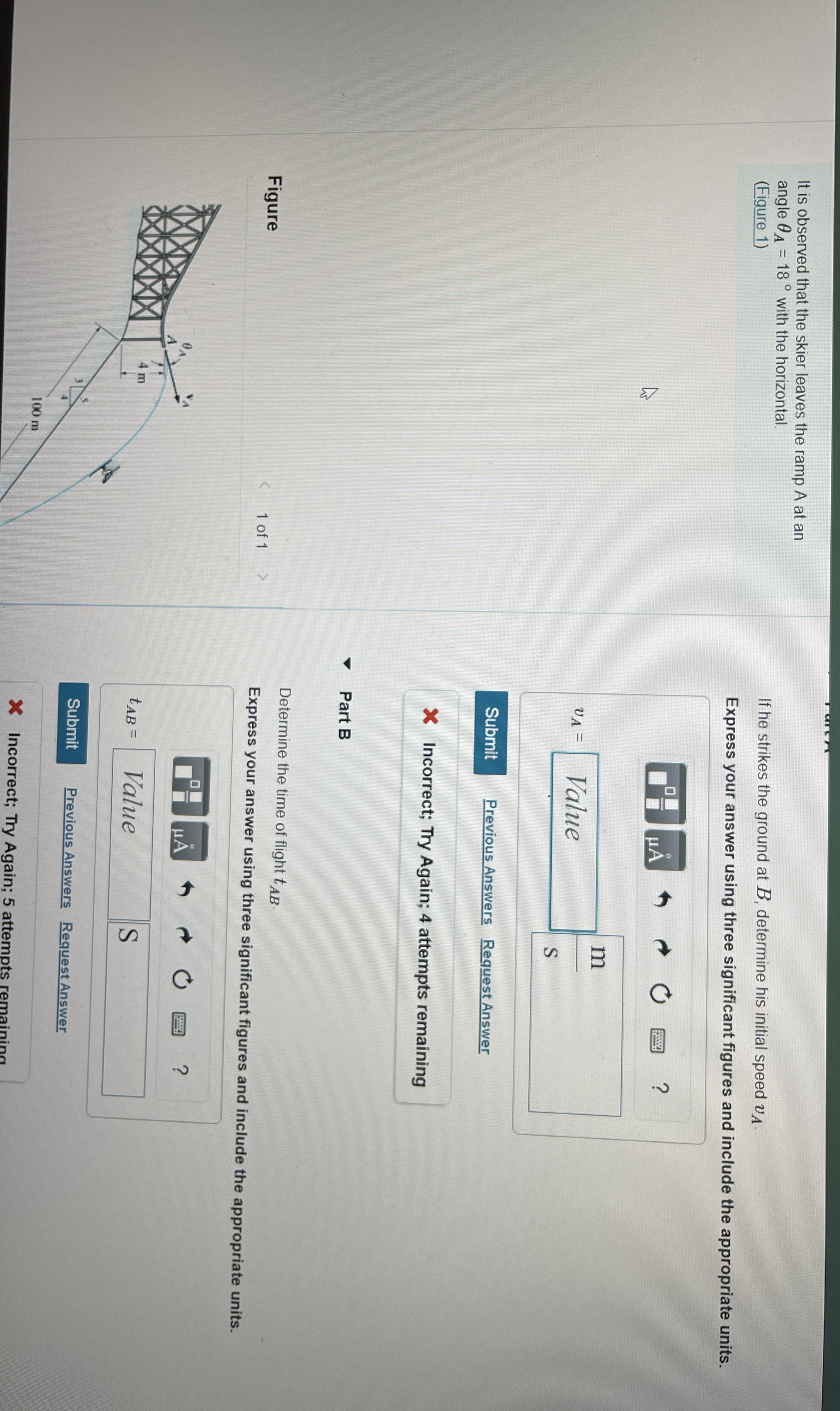 It is observed that the skier leaves the ramp A