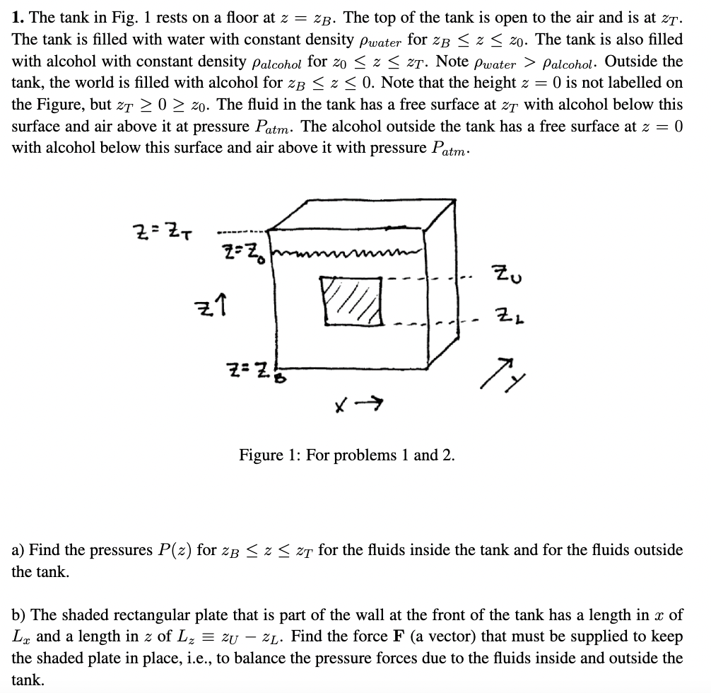 The tank in Fig. 1 rests on a floor at z = z B .