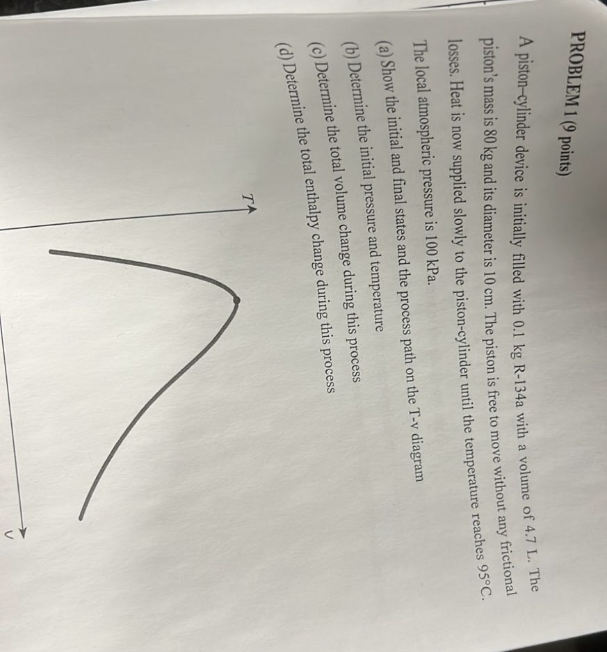 PROBLEM 1 ( 9 points ) A piston - cylinder device