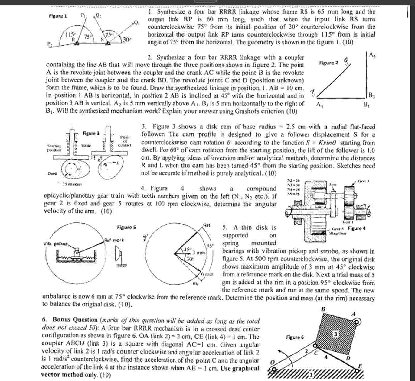 1 . Synthesize a four bar RRRR linkage whose