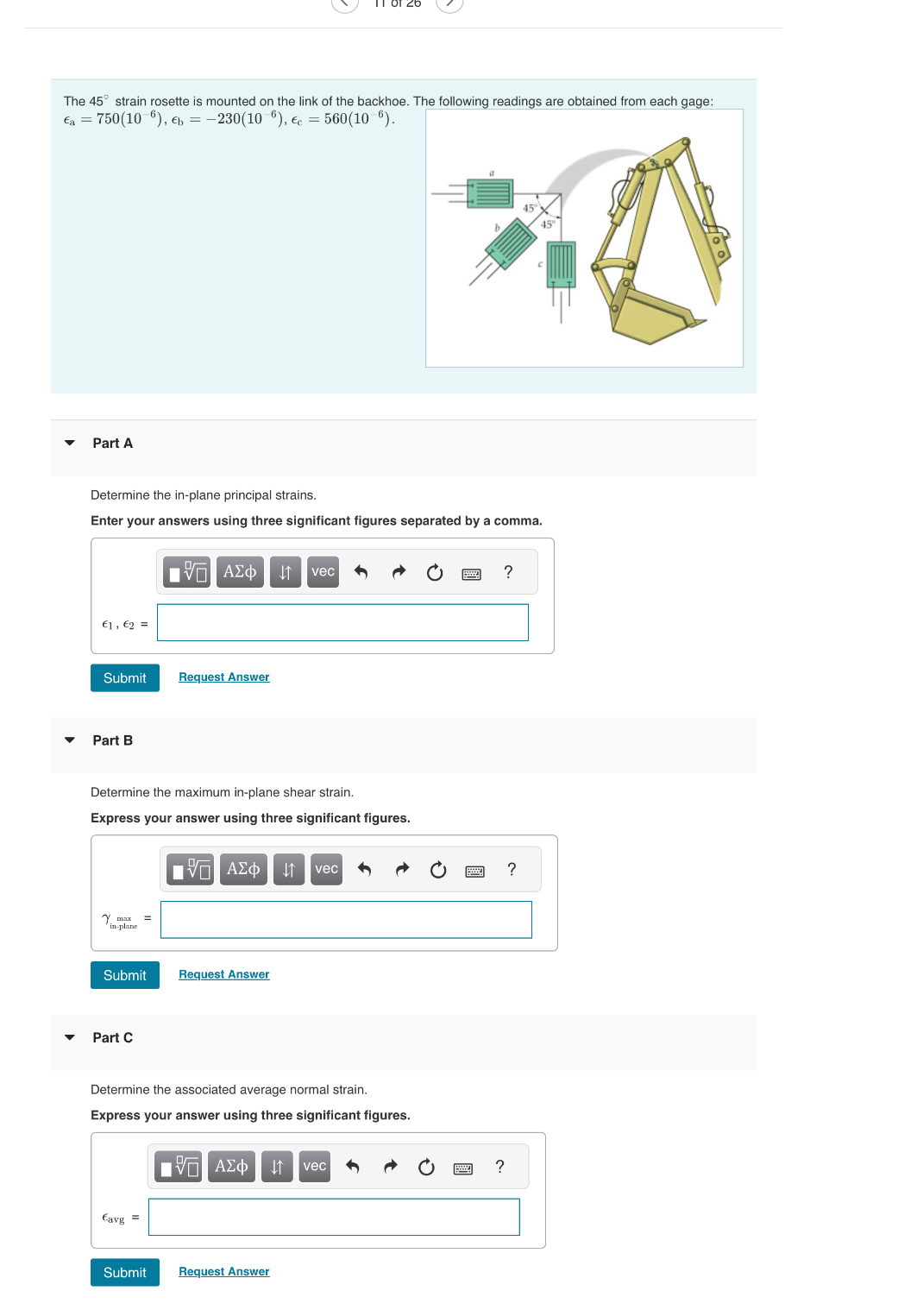 The 4 5 strain rosette is mounted on the link of