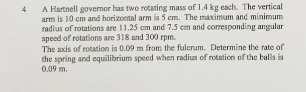 4 A Hartnell governor has two rotating mass of 1