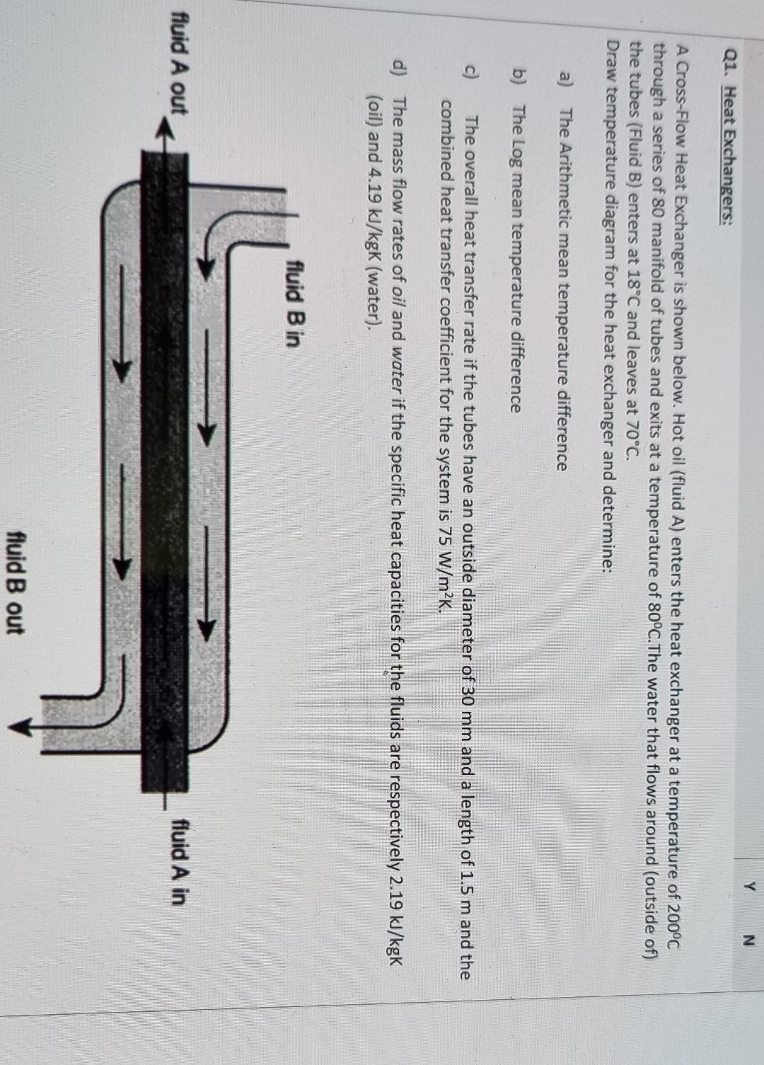 Q 1 . Heat Exchangers: Y N A Cross - Flow Heat
