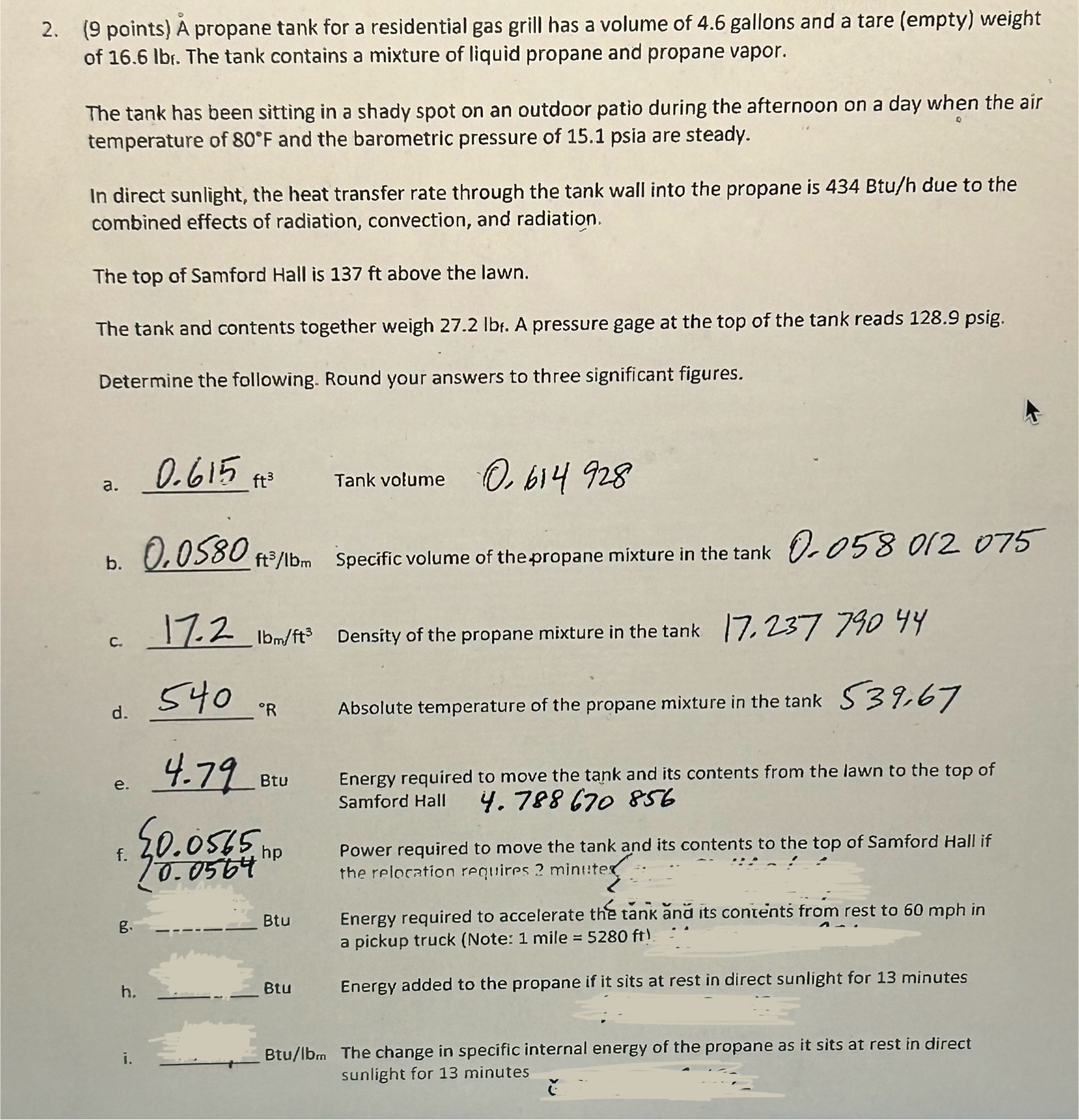 ( 9 points ) A propane tank for a residential gas
