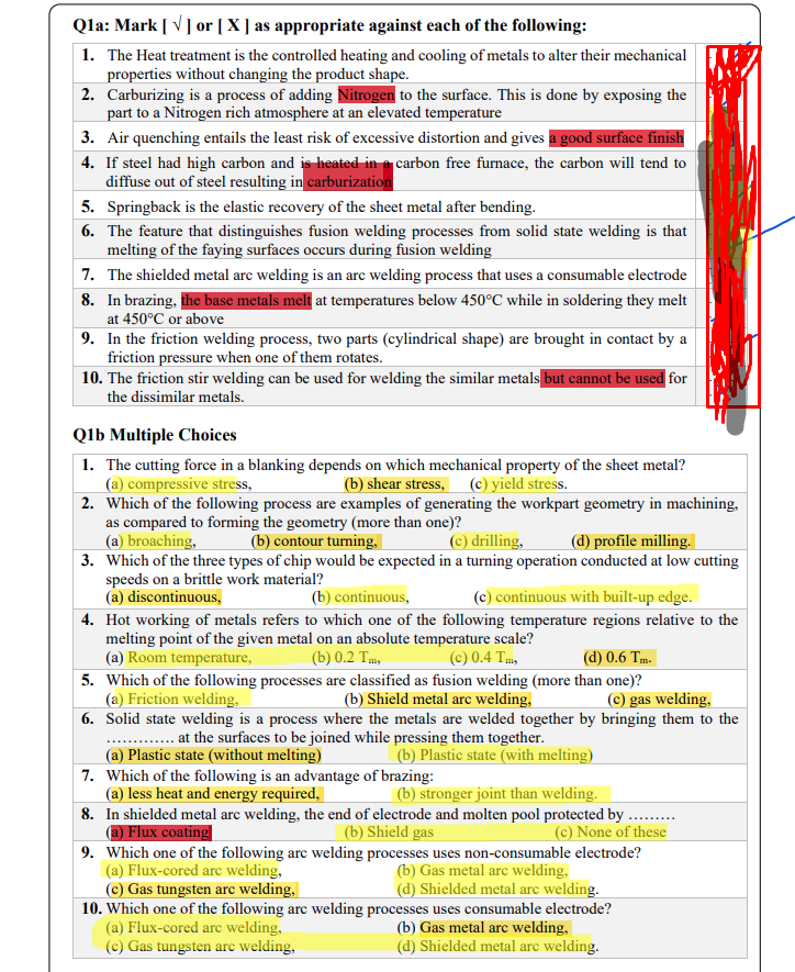 Q 1 a: Mark \ ( [ \ sqrt { } ] \ ) or \ ( [ \