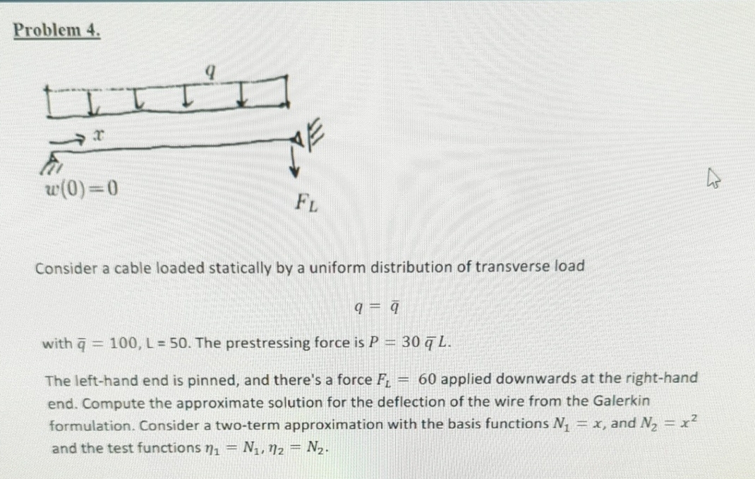 Problem 4 . Consider a cable loaded statically by
