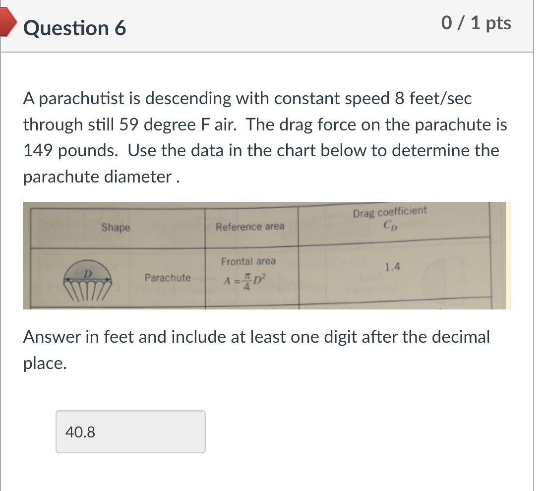 Question 6 A parachutist is descending with