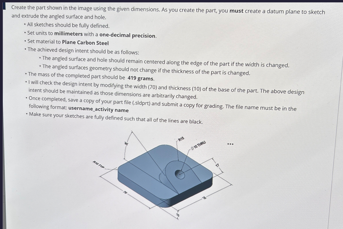Using Datum Planes Create the part shown in the