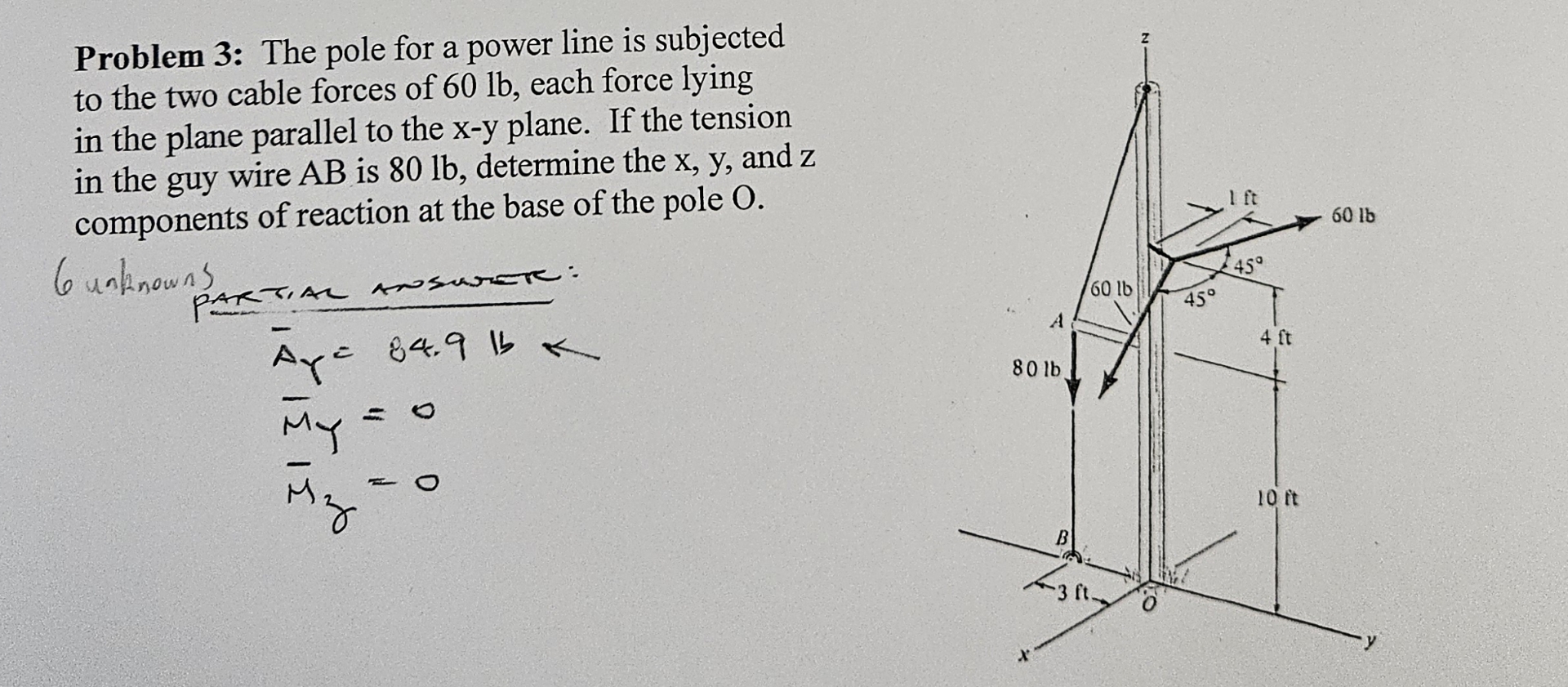 Problem 3 : The pole for a power line is