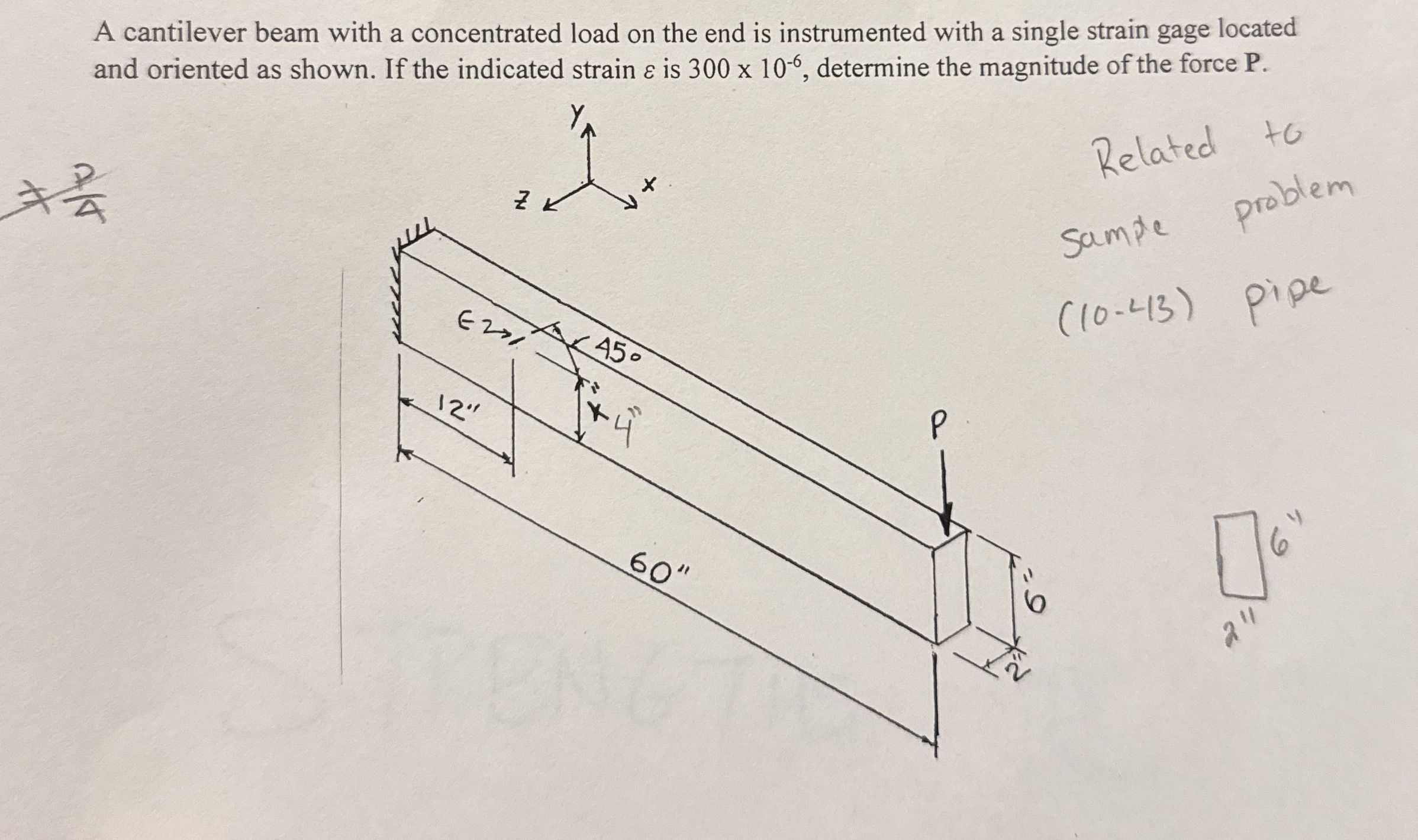 A cantilever beam with a concentrated load on the