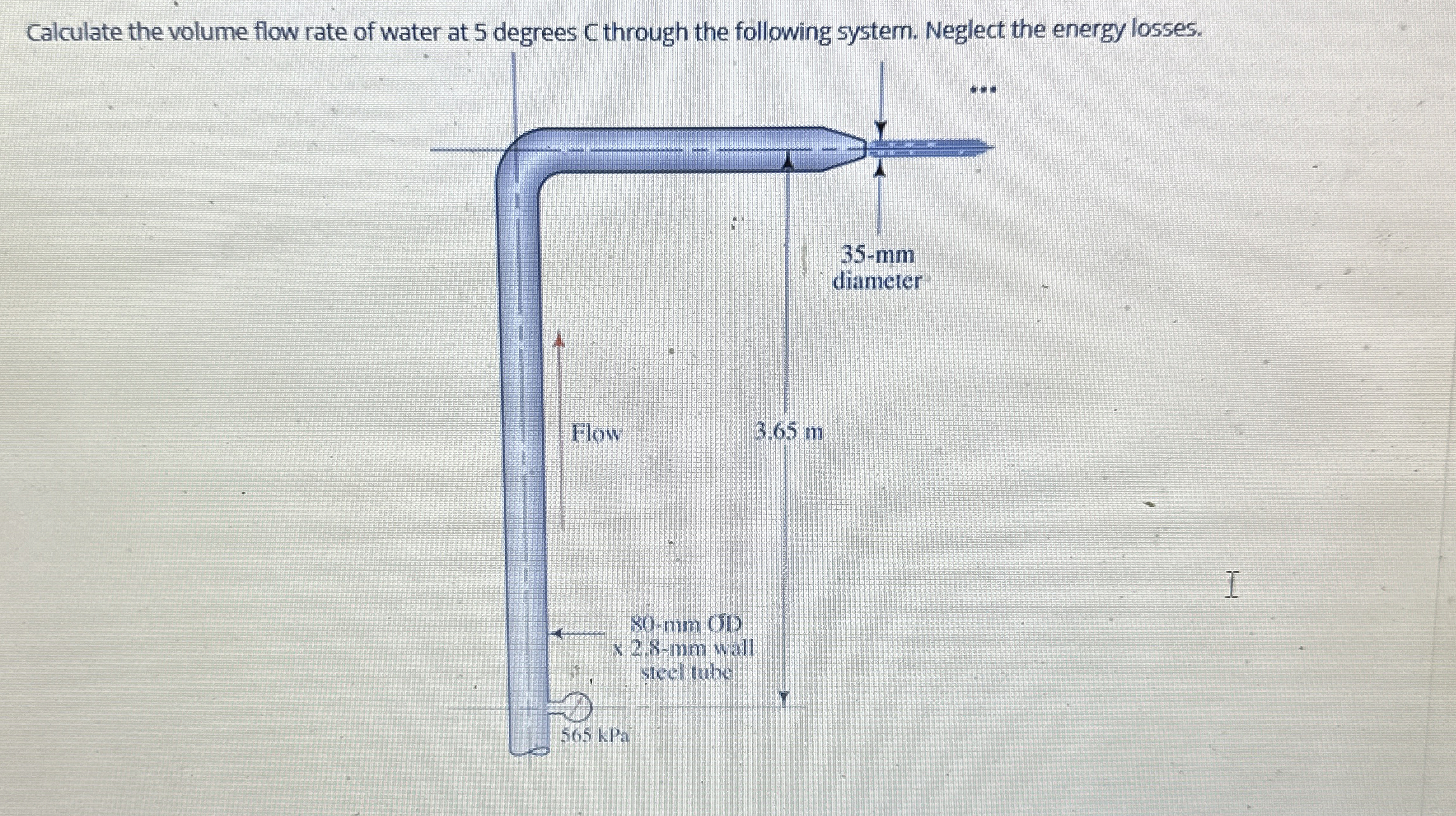 Calculate the volume flow rate of water at 5