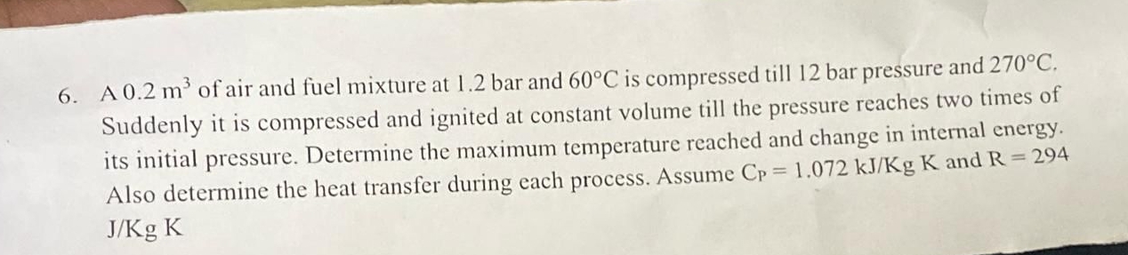 A 0 . 2 m 3 of air and fuel mixture at 1 . 2 bar