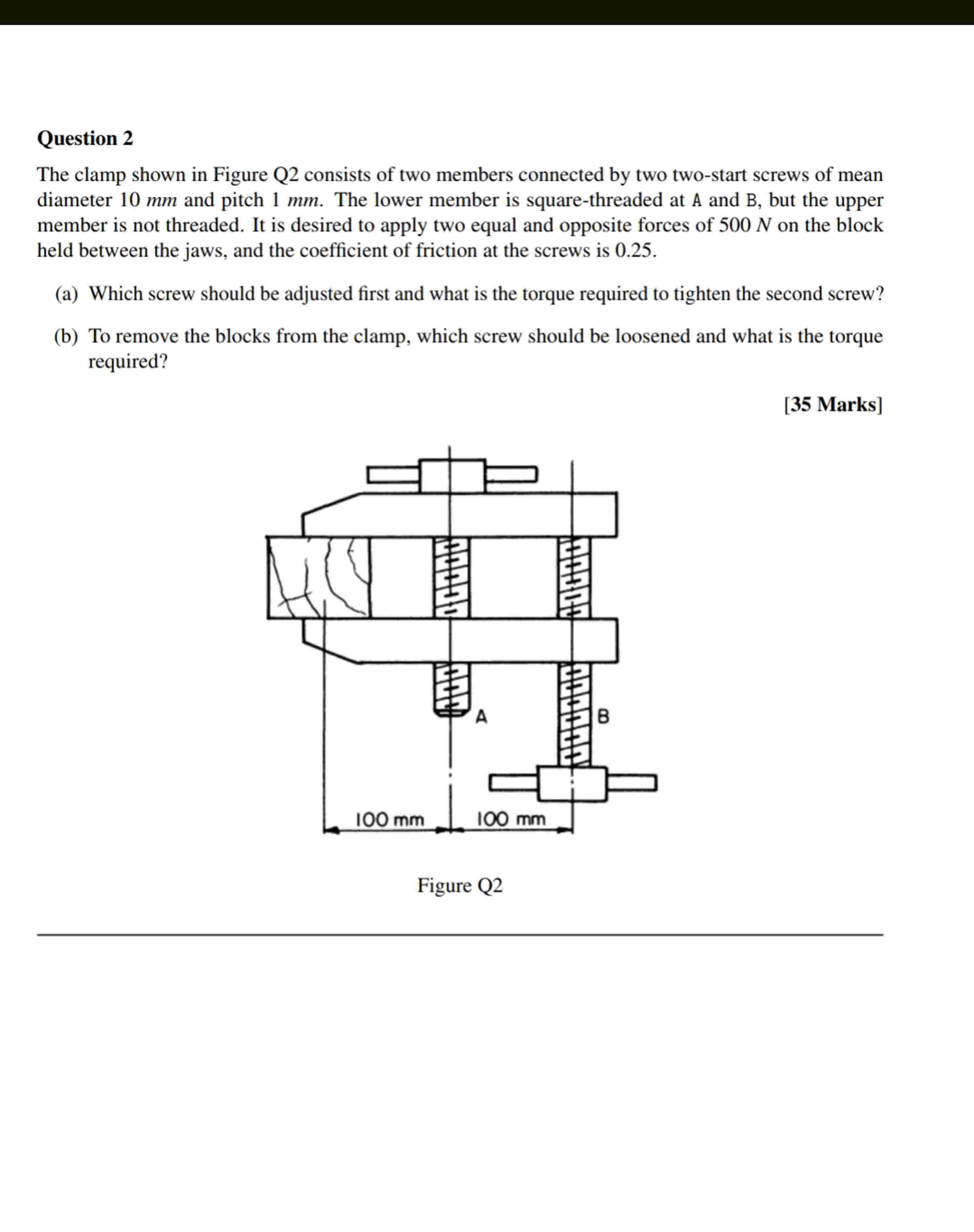 Question 2 The clamp shown in Figure Q 2 consists