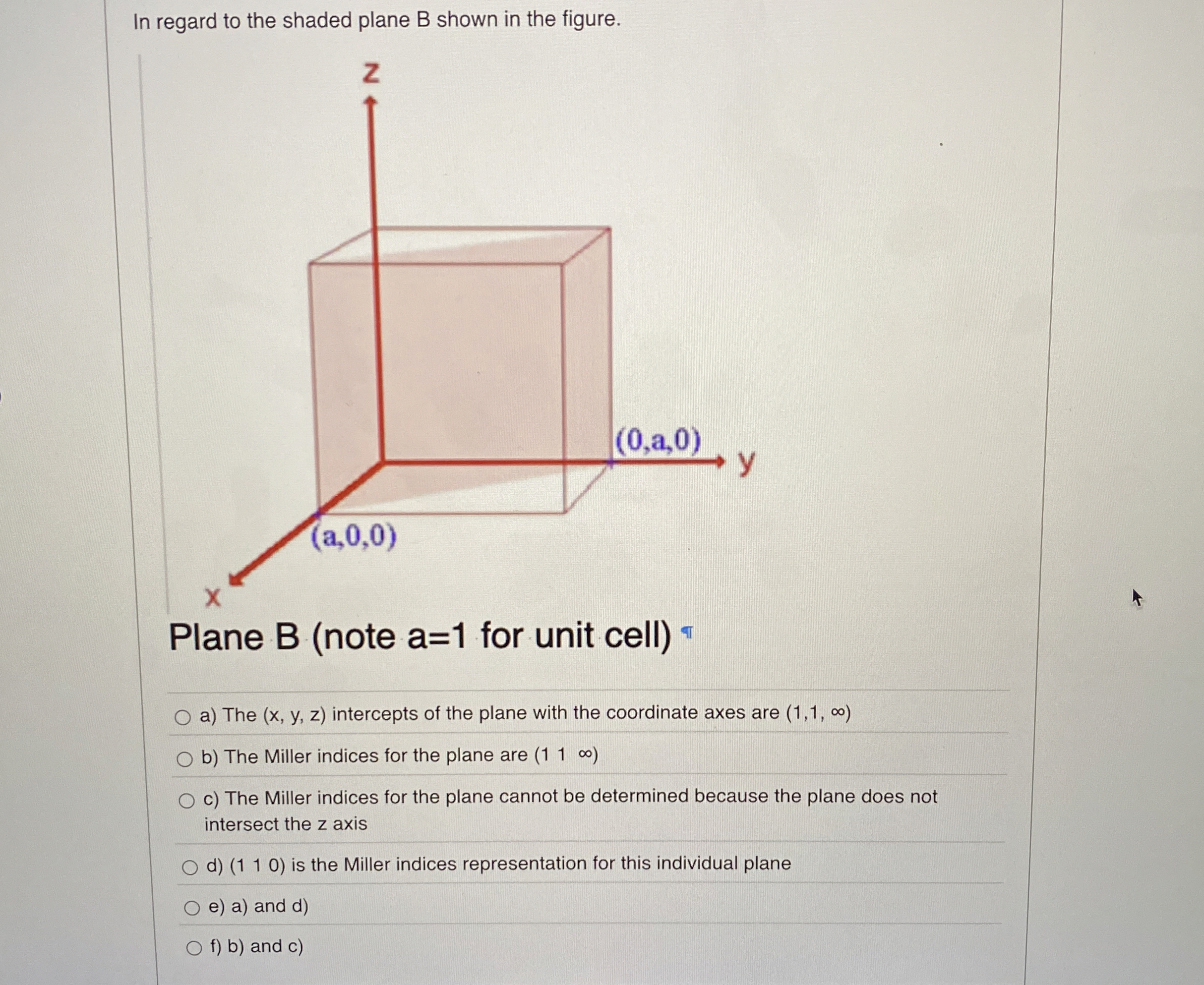 In regard to the shaded plane B shown in the