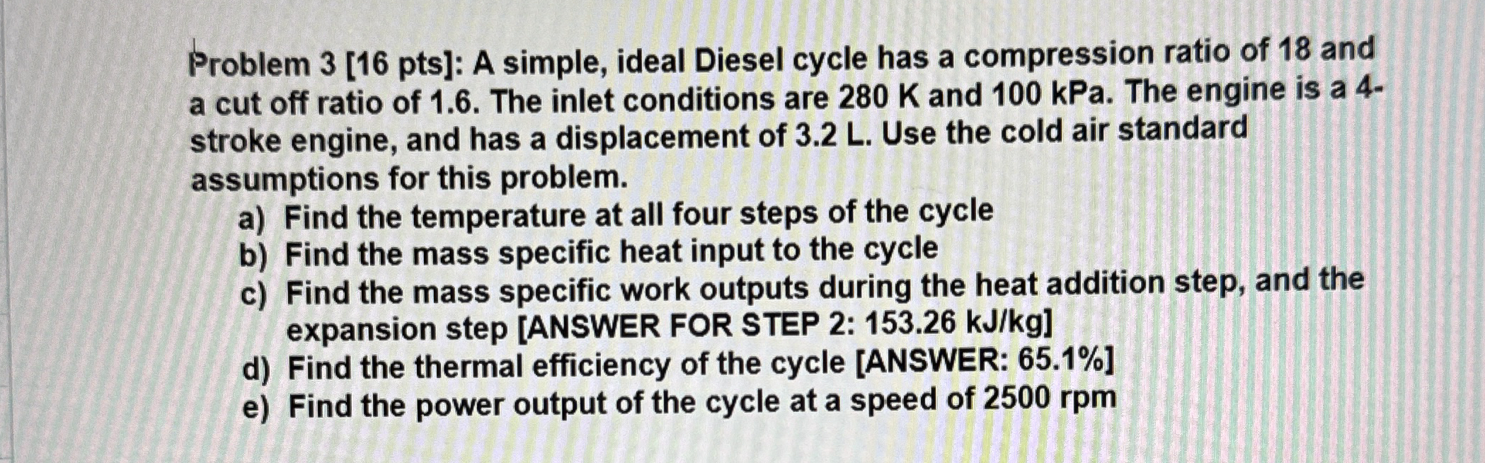 Problem 3 [ 1 6 pts ] : A simple, ideal Diesel