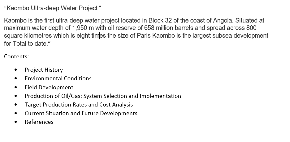 "Kaombo Ultra - deep Water Project " Especially