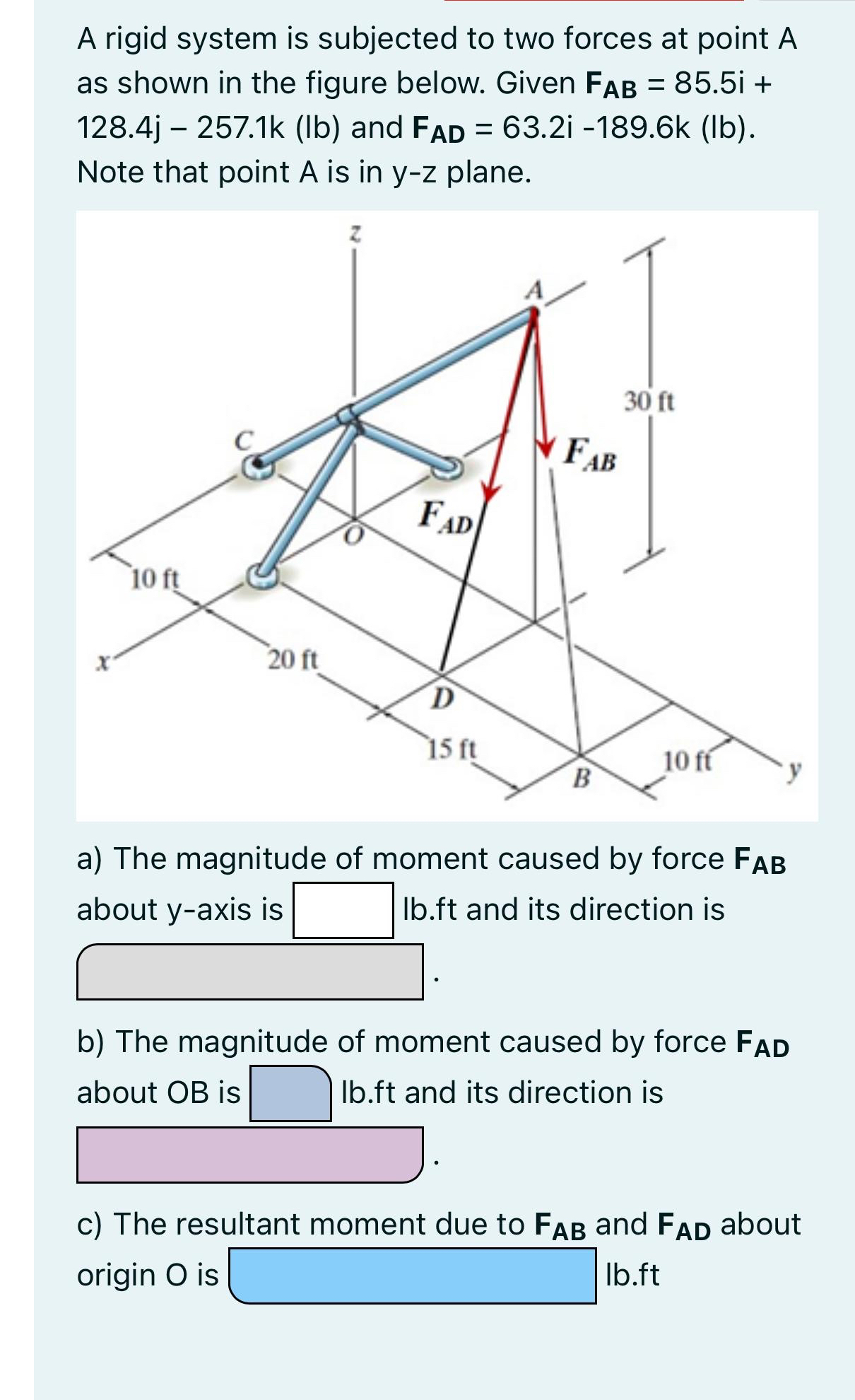 A rigid system is subjected to two forces at