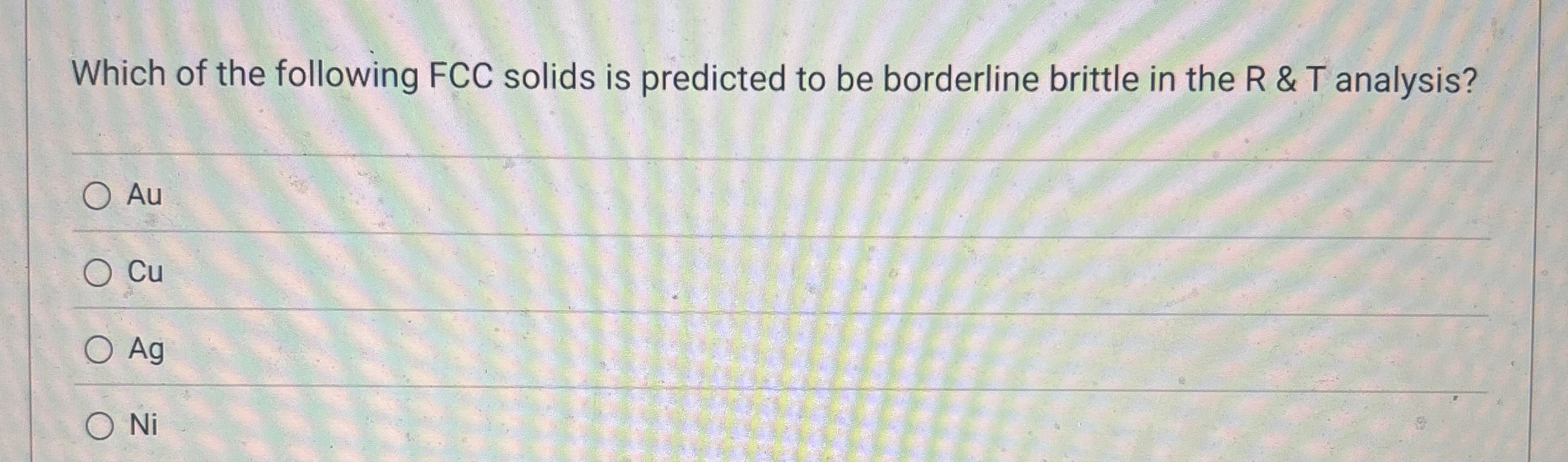 Which of the following FCC solids is predicted to