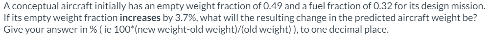 A conceptual aircraft initially has an empty