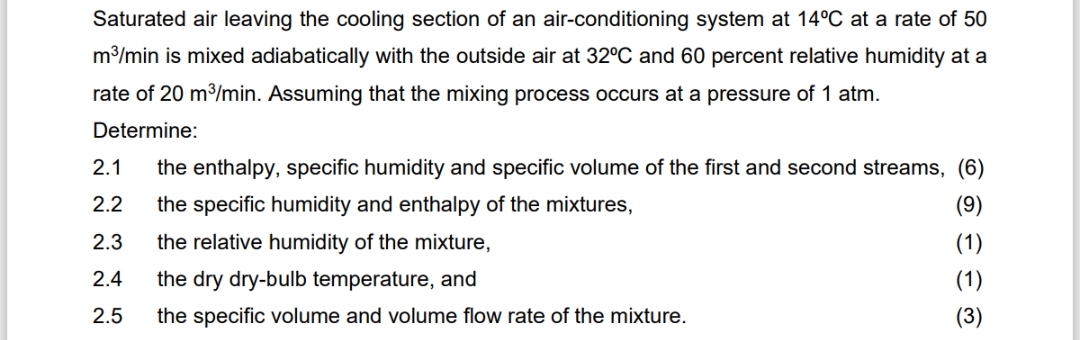 Saturated air leaving the cooling section of an