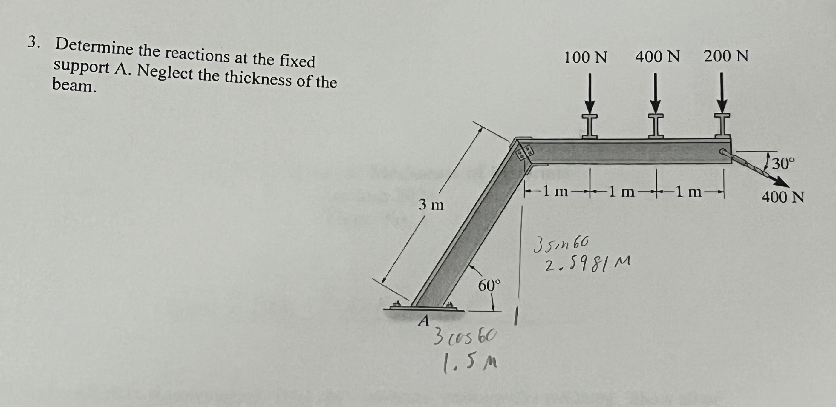 Determine the reactions at the fixed support A .