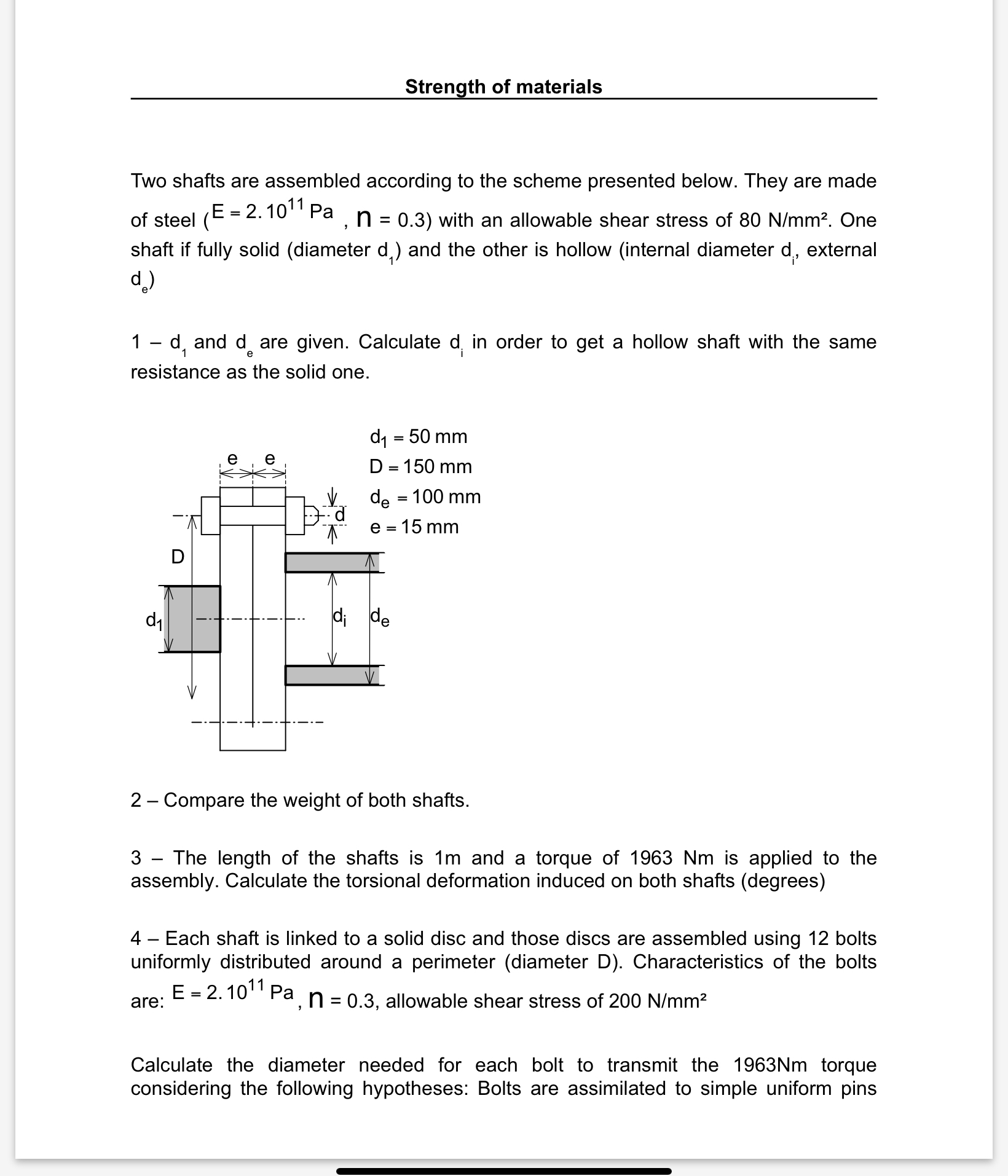 Strength of materials Two shafts are assembled