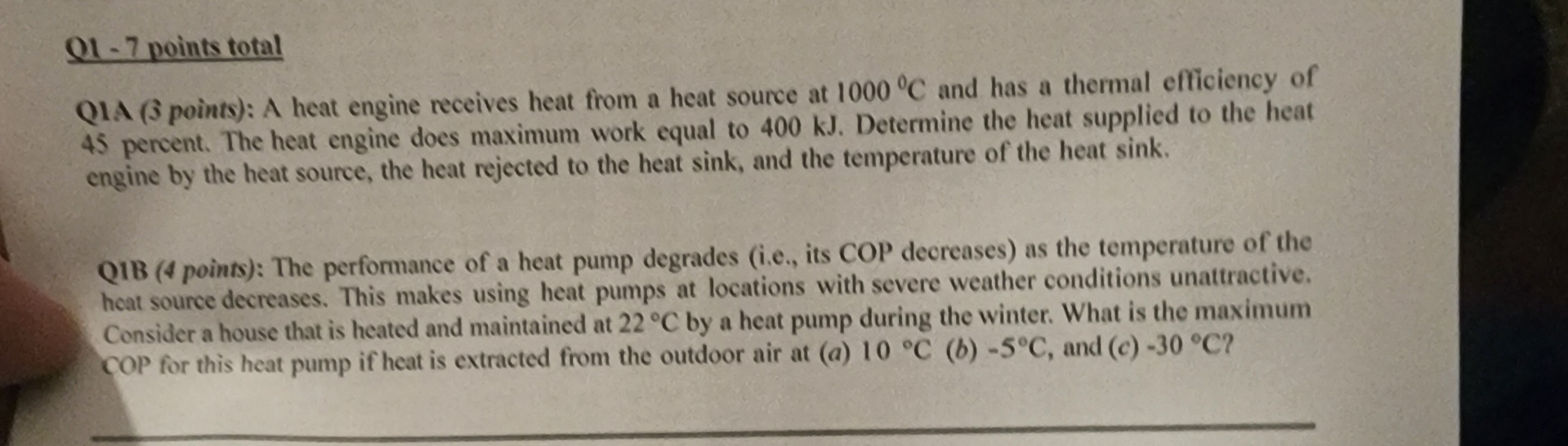 Ot - 7 points total Q 1 A ( 3 points ) : A heat