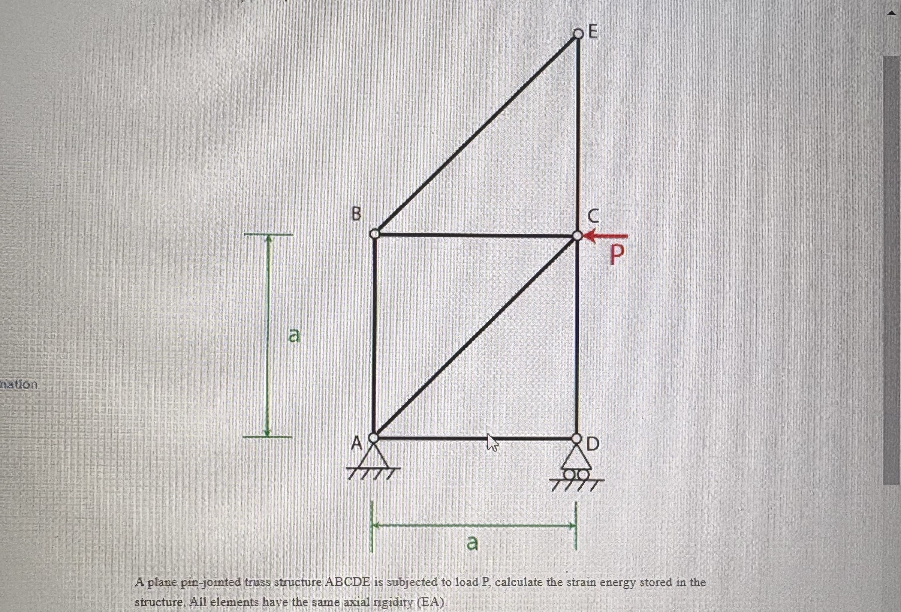 A plane pin - jointed truss structure ABCDE is