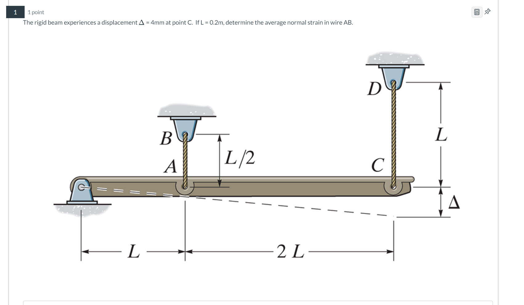 the rigid beam experiences a displacement = 4 mm