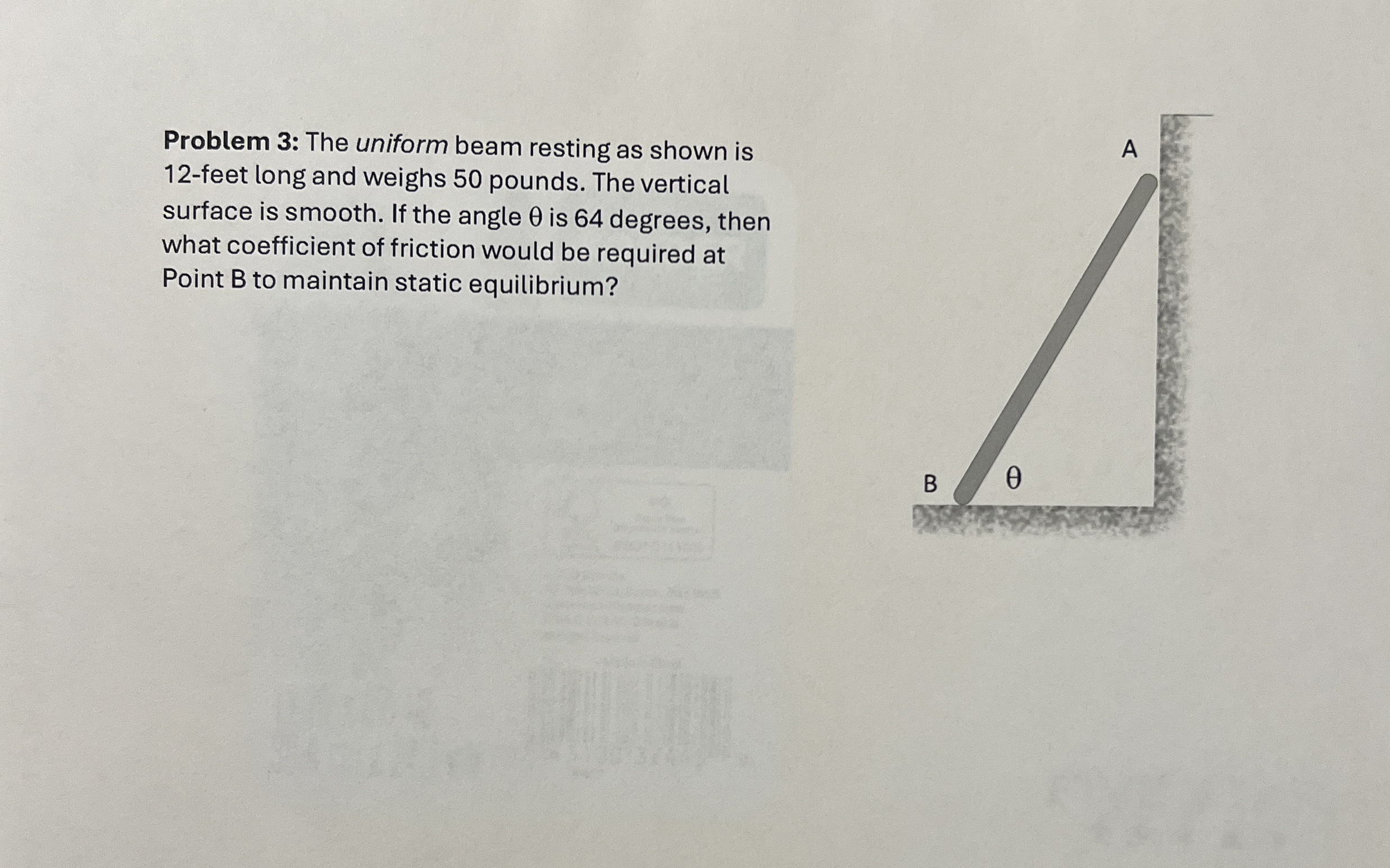 Problem 3 : The uniform beam resting as shown is