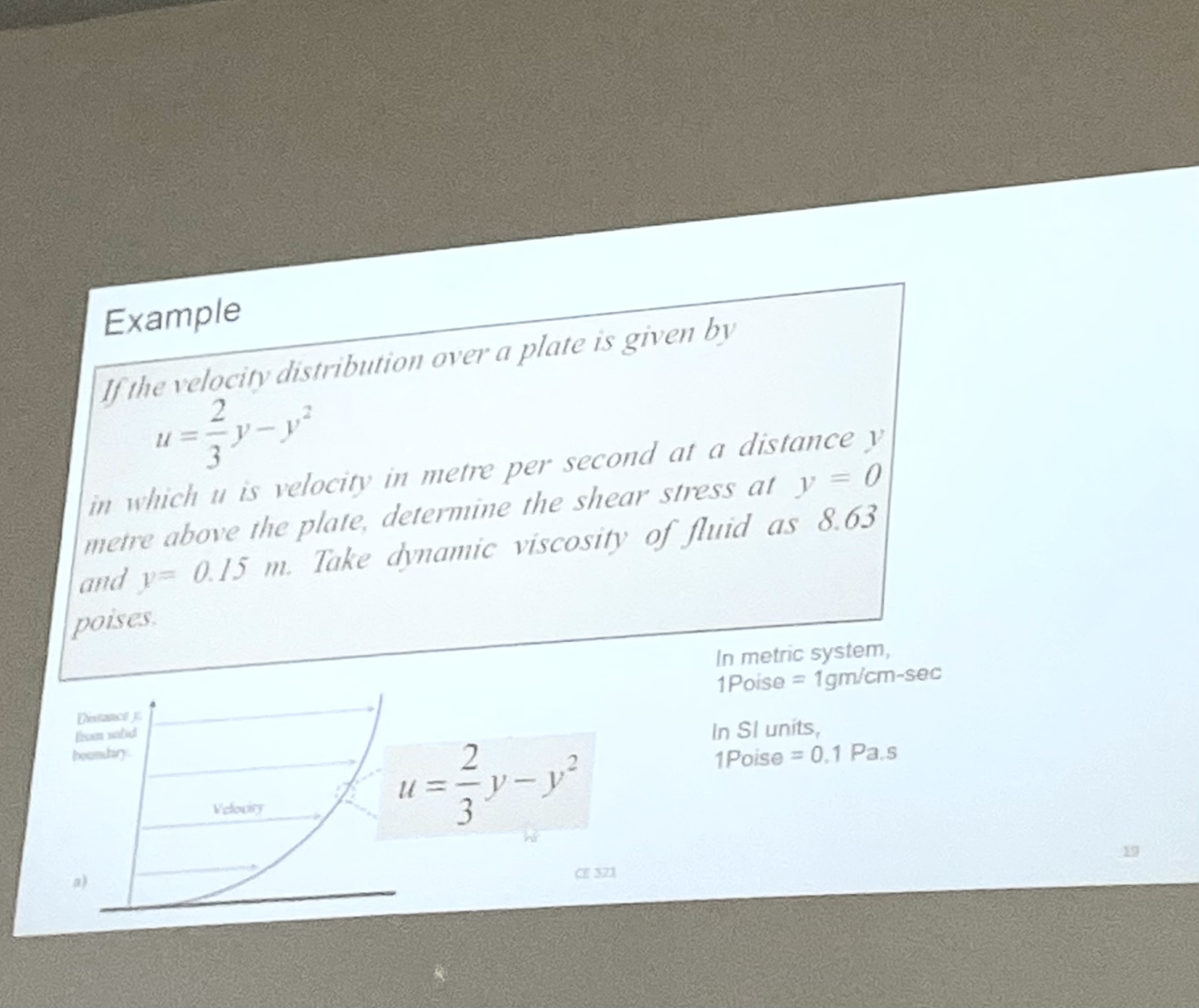 Example If the velocity distribution over a plate