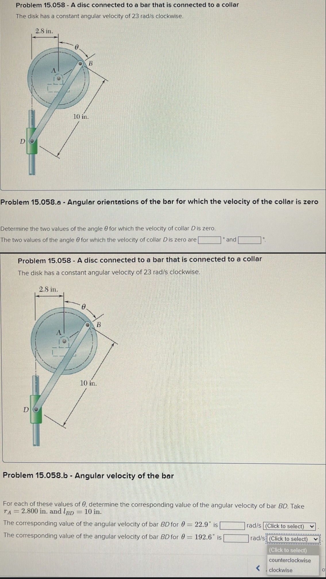 Problem 1 5 . 0 5 8 - A disc connected to a bar