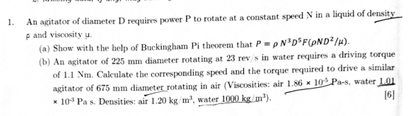 An agitator of diameter D requires power P to