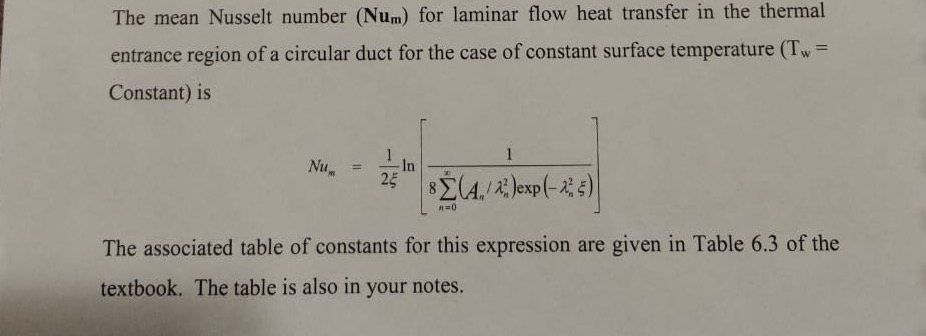 The mean Nusselt number ( m ) for laminar flow