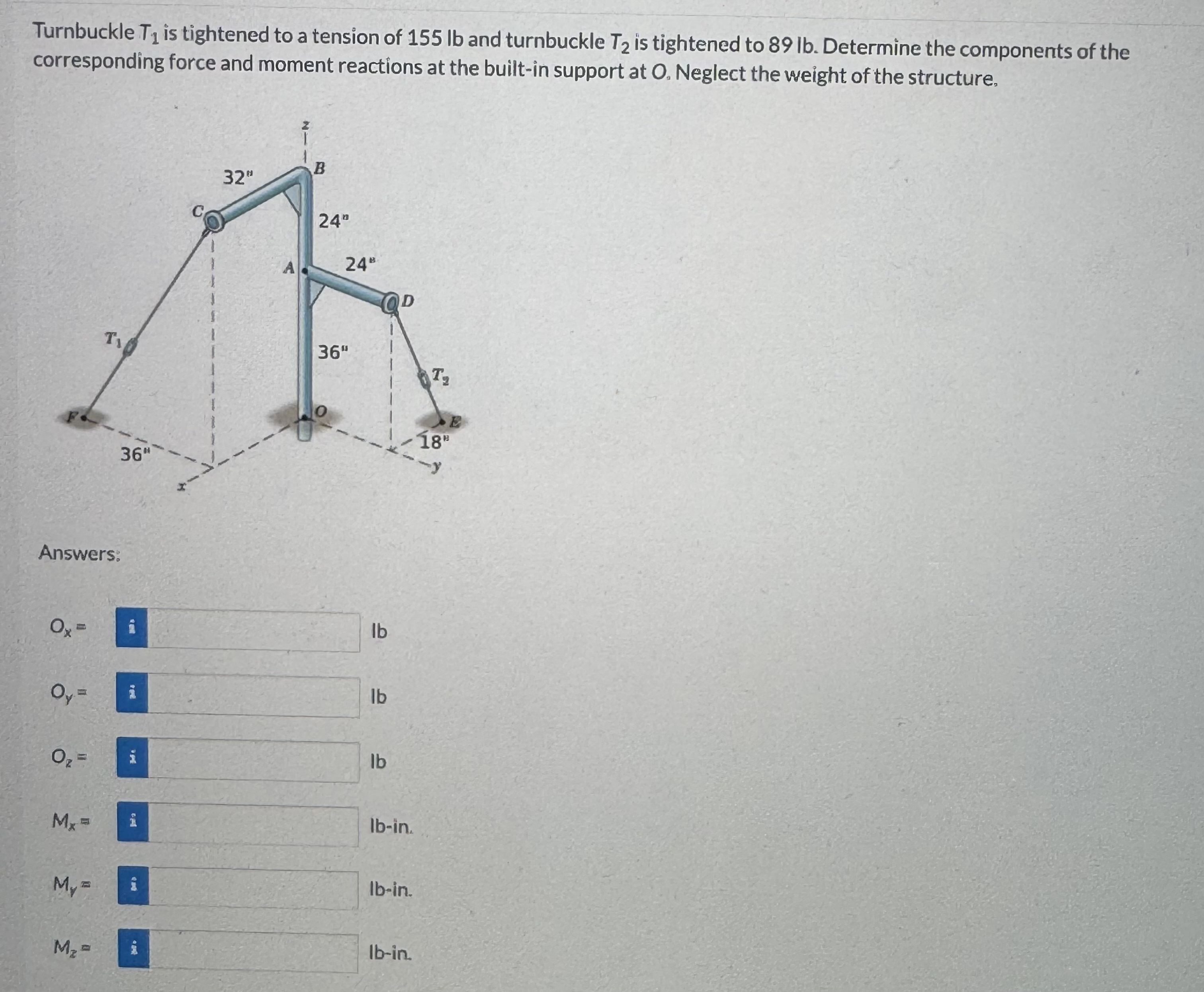 Turnbuckle T 1 is tightened to a tension of 1 5 5
